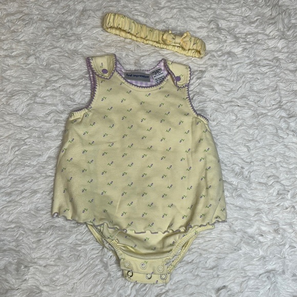First Impressions Yellow And Purple Headband And Onesie Set - Picture 2 of 8